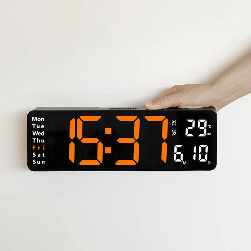 Large LED Wall Clock with Remote Control and Dual Alarms