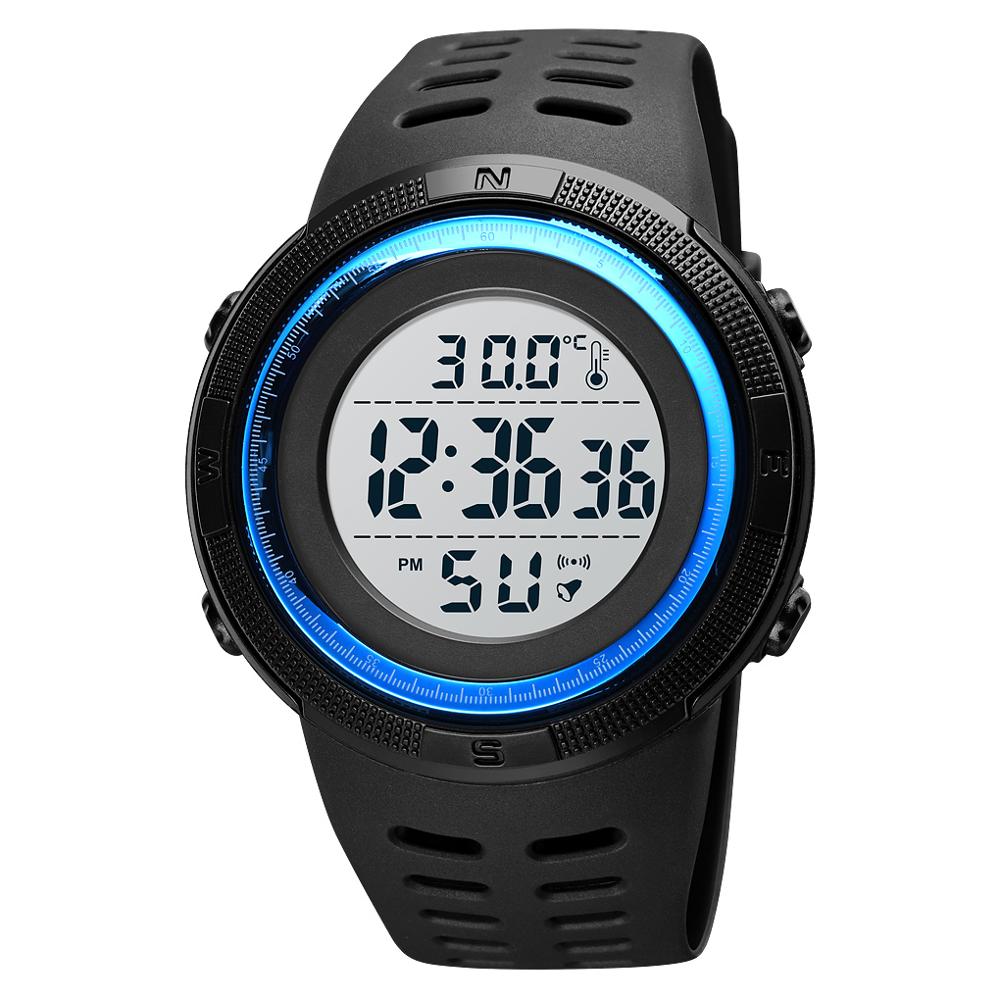 SKMEI 1681 Body Temperature Men's Watch Electronic 5Bar Waterproof Long Battery Life Alarm Clock LED Healthy Male Sport Watch - Korvel