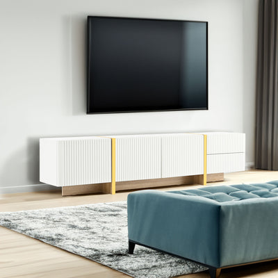 Luxury Fluted TV Stand for TVs Up to 80'', Modern Entertainment Center with Storage Cabinets & Drawer White - Korvel