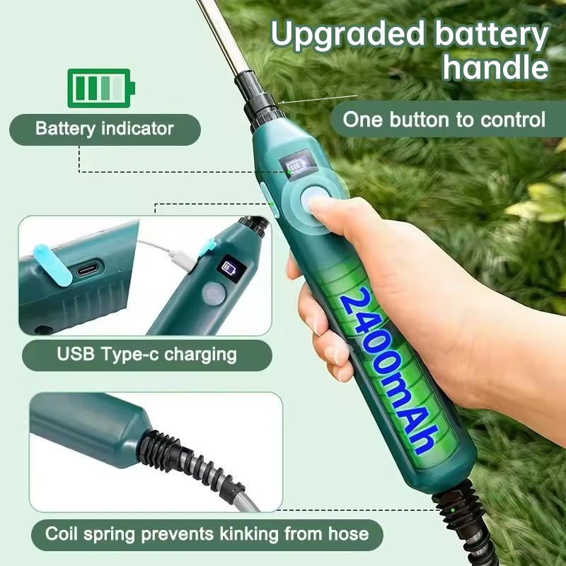 2400mAh Portable Electric Sprayer. 3 Nozzles, High - Pressure, for Garden Plant Watering - Korvel