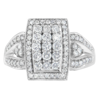 Bague cocktail en diamant halo coussin en or blanc 10K - Taille 7