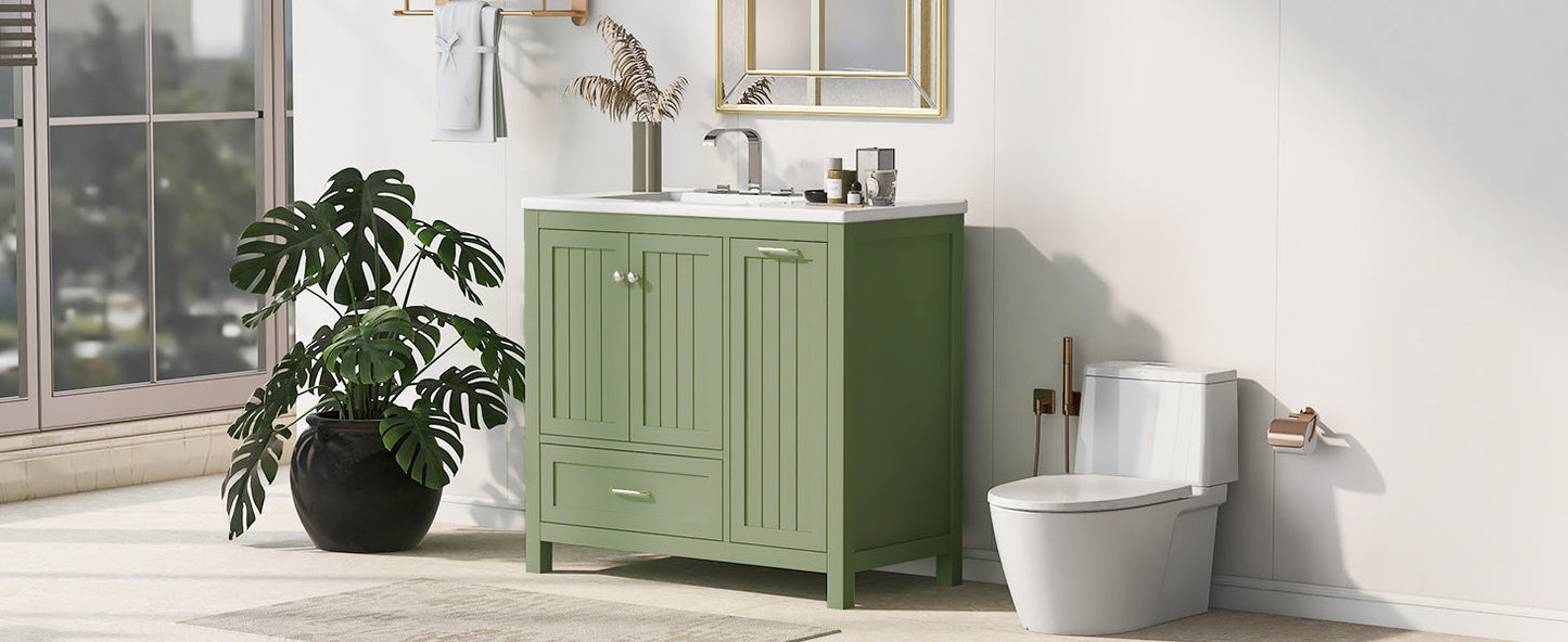 Meuble de salle de bain vert de 36" avec évier et rangement