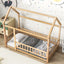 Lit en bois taille twin avec cadre de toit de maison et barrières de sécurité