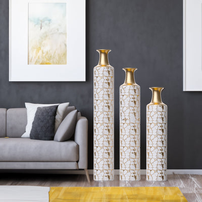 Floor standing golden large vase -32/28/24 inches decorative high vase set of 3 vintage antique worn-out vases - Korvel