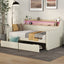 Twin Size Daybed with Storage Drawers, Upholstered Daybed with Charging Station and LED Lights, Beige - Korvel