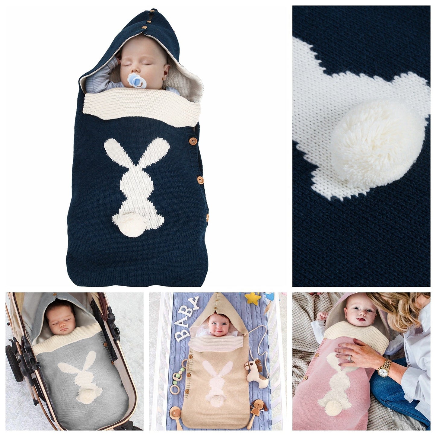 Premium Baby Knitted Rabbit Button Sleeping Bag
