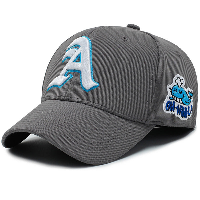 Fashion Gothic Letter A Side Whale Embroidery Baseball Caps Spring and Autumn Outdoor Adjustable Casual Hats Sunscreen Hat - Korvel