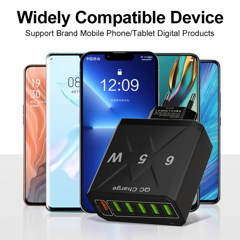 Standard 65W fast charging Korean standard mobile phone charger 6USB multi port fast charging head travel charger - Korvel