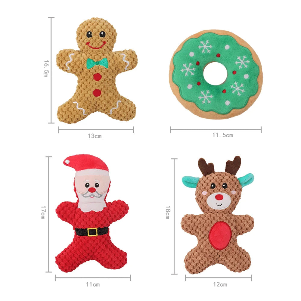 Christmas Plush Dog Toy Series - Santa, Elk, Gingerbread & Donut