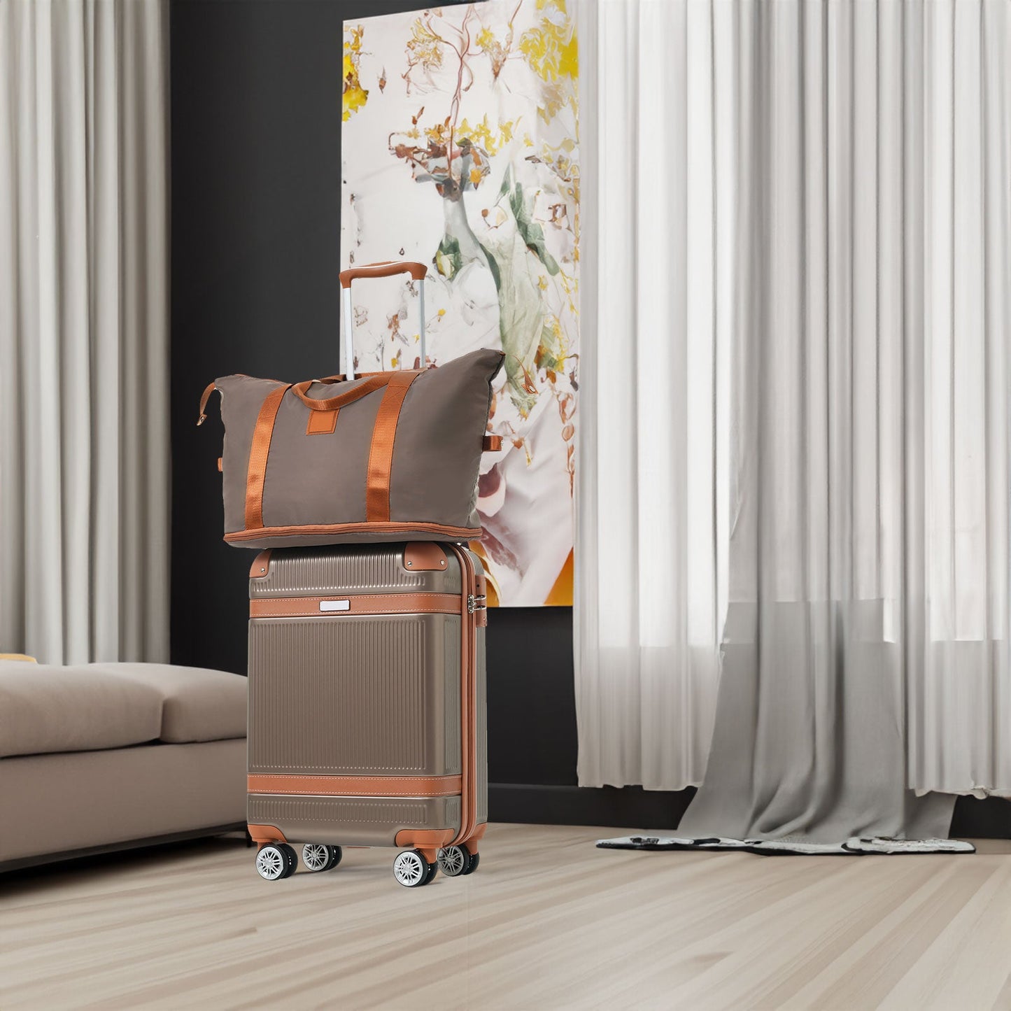 Hardshell Luggage Sets 3 Piece Carry-on Suitcase Double Spinner Wheels with TSA Lock for Men Women, Coppery (20in) - Korvel