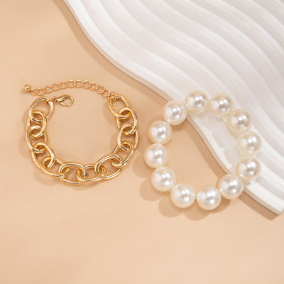 Hot selling geometric bead bracelet for women's fashion, exaggerated large round bead imitation pearl Bracelet - Korvel