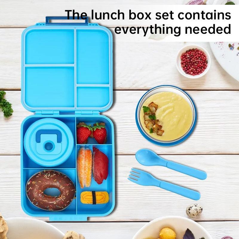 Kids' bento lunch bag: 1700ml containers with toppers, thermos, for school. - Korvel
