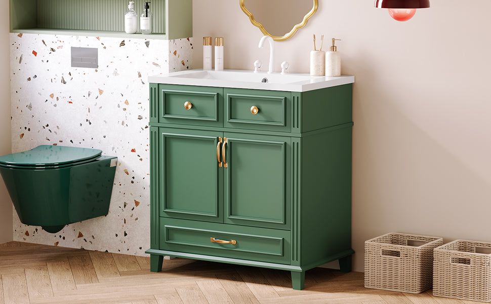 30 inch uncovered bathroom vanity with soft closed door, limited to solid wood frame bathroom storage cabinet green - Korvel