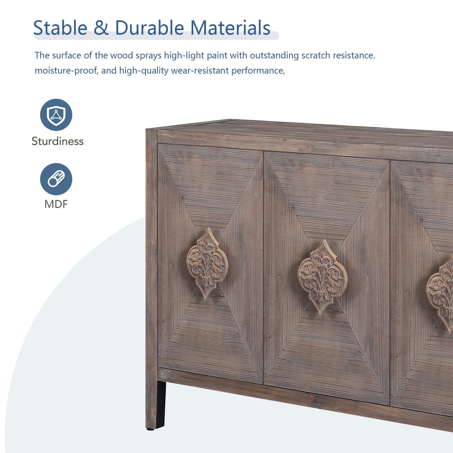 Carved Flower Door Handle, Antique Four Door Cabinet for Living Room Kitchen Hallway (Brown) - Korvel