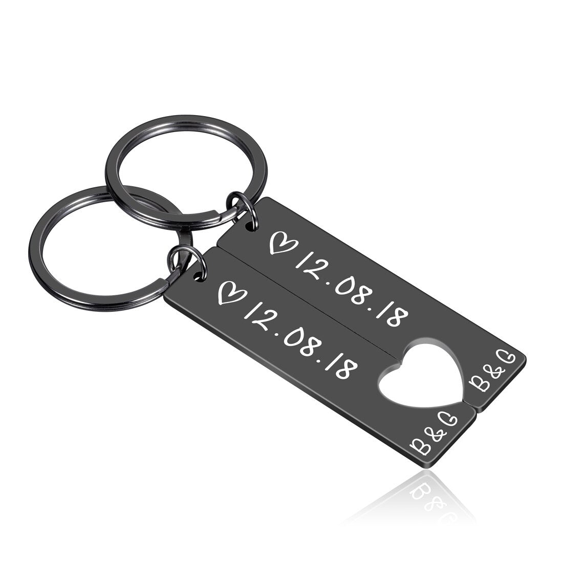 Personalized Heart Keychain Set  Engraved King Date and Name Love Keyring Gift for Couples Girlfriend Boyfriends Key Chain Rings - Korvel