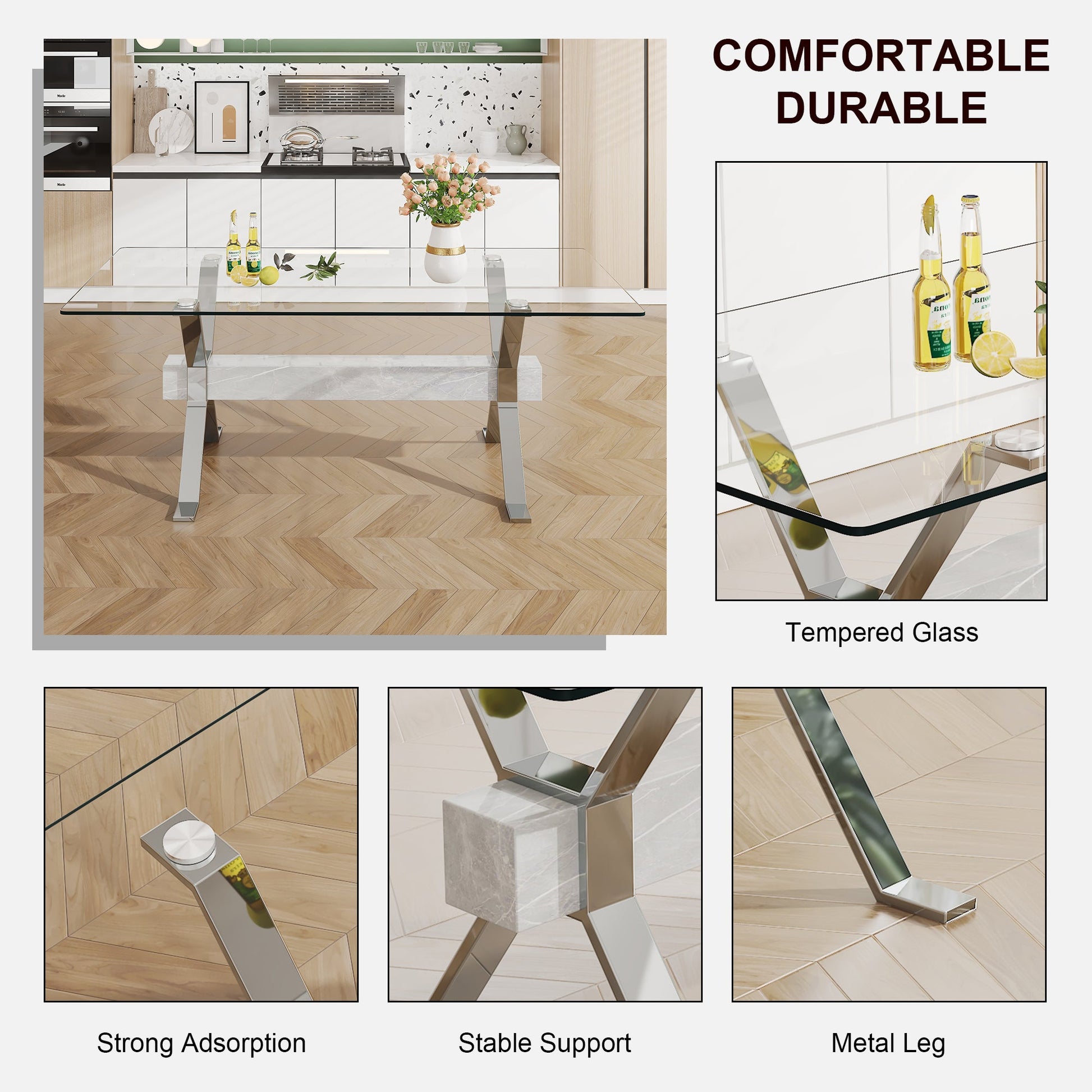 Dining table Modern tempered glass dining table 79 ''x39''x30 '' 1105 - Korvel