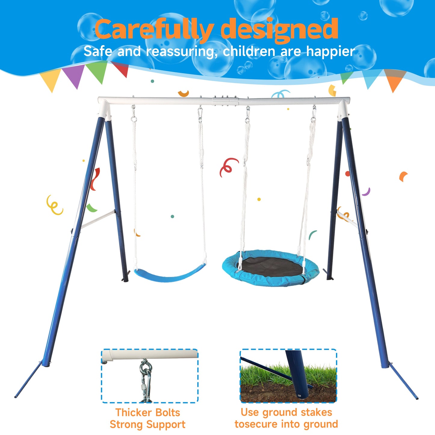Kids Metal Swing Set for Backyard Outdoor Playground Two Functional Swing Set For Kids Outdoor Equipment - Korvel