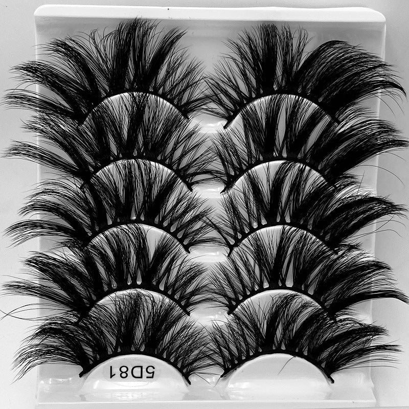 5D 25mm 5 Pairs Mink Eyelashes Multi-Layer Lengthening Thick Thickened False Eyelashes - Korvel