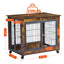 Furniture Style Dog Crate Side Table on Wheels with Double Doors and Lift Top. Rustic Brown, 31.50'' W x 22.05'' D x 25'' H. - Korvel