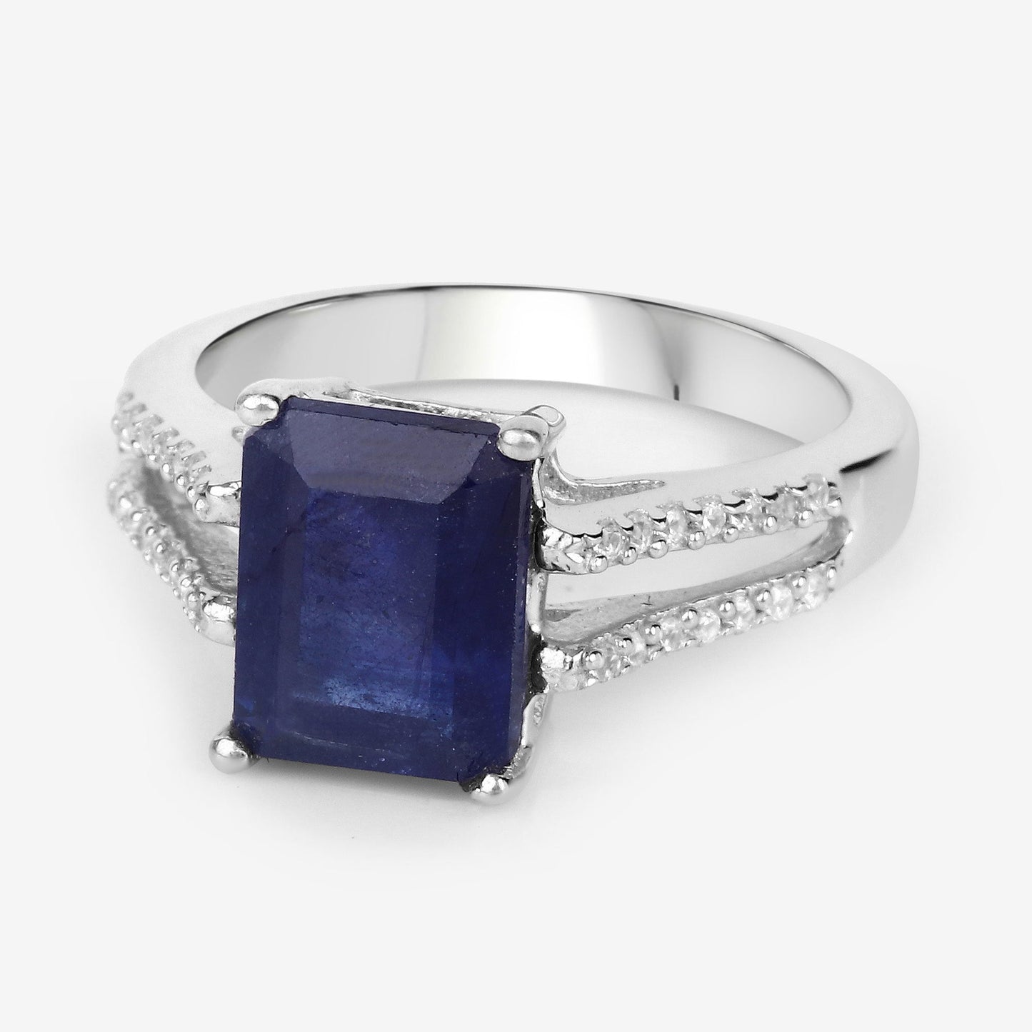 3.07 Carat Glass Filled Sapphire & White Zircon Sterling Silver Ring