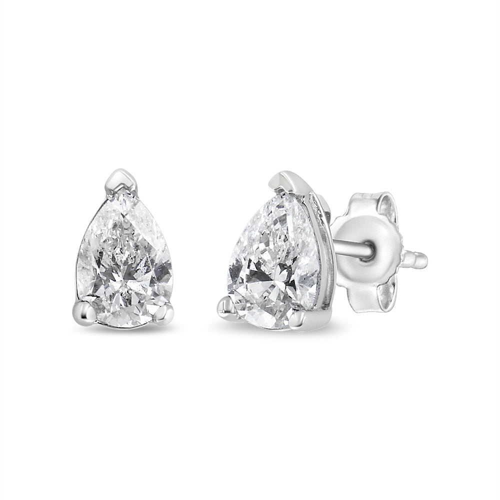 Pendientes de Stud de Diamante Creado en Laboratorio en Forma de Pera de Oro Blanco de 14K