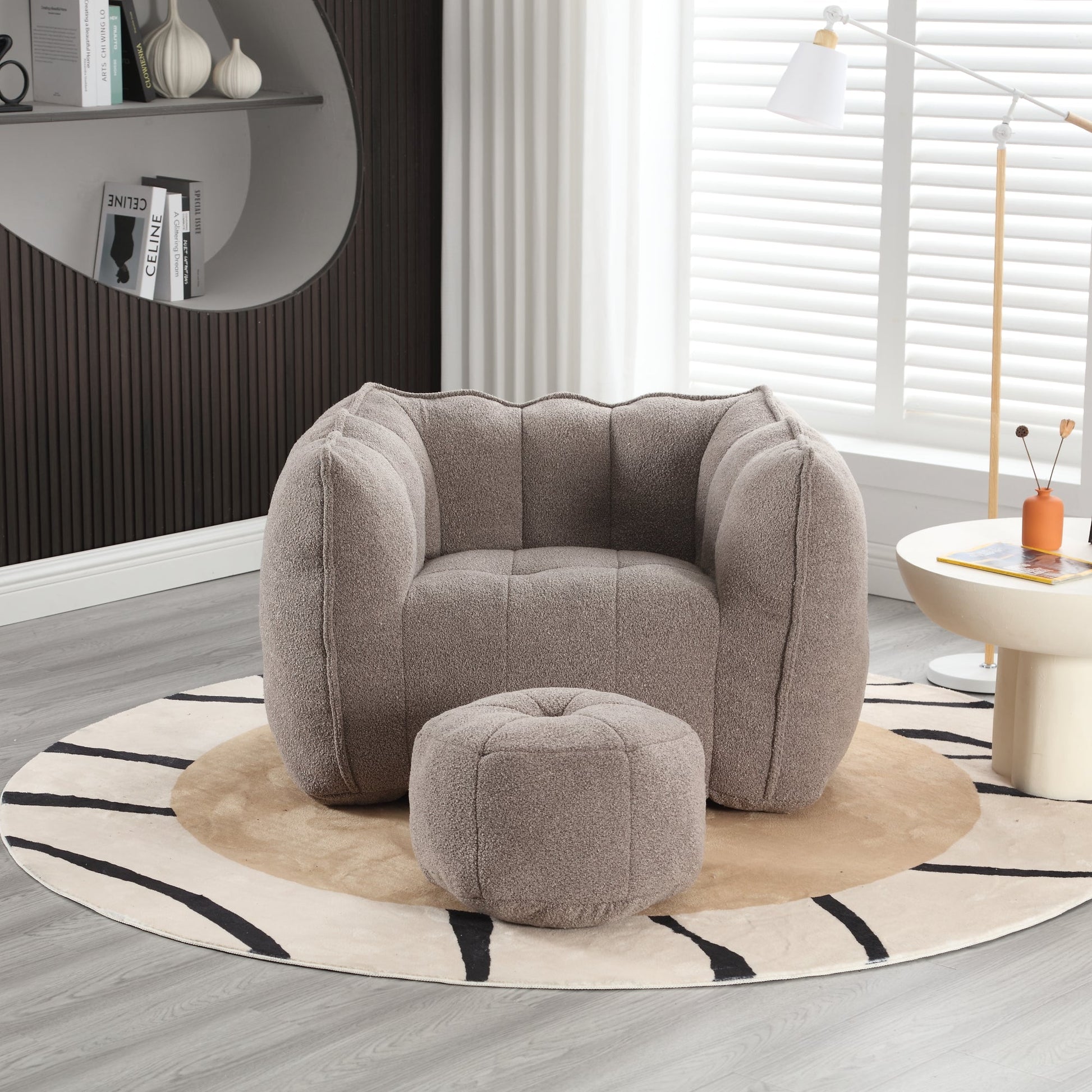 Soft Bean Bag Chair with High Resilient Foam(Chips)for living room and bedroom,Comfortable Square Lazy Sofa with Footstool - Korvel