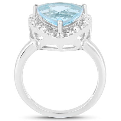 5.05 Carat Blue Topaz & White Topaz Sterling Silver Ring