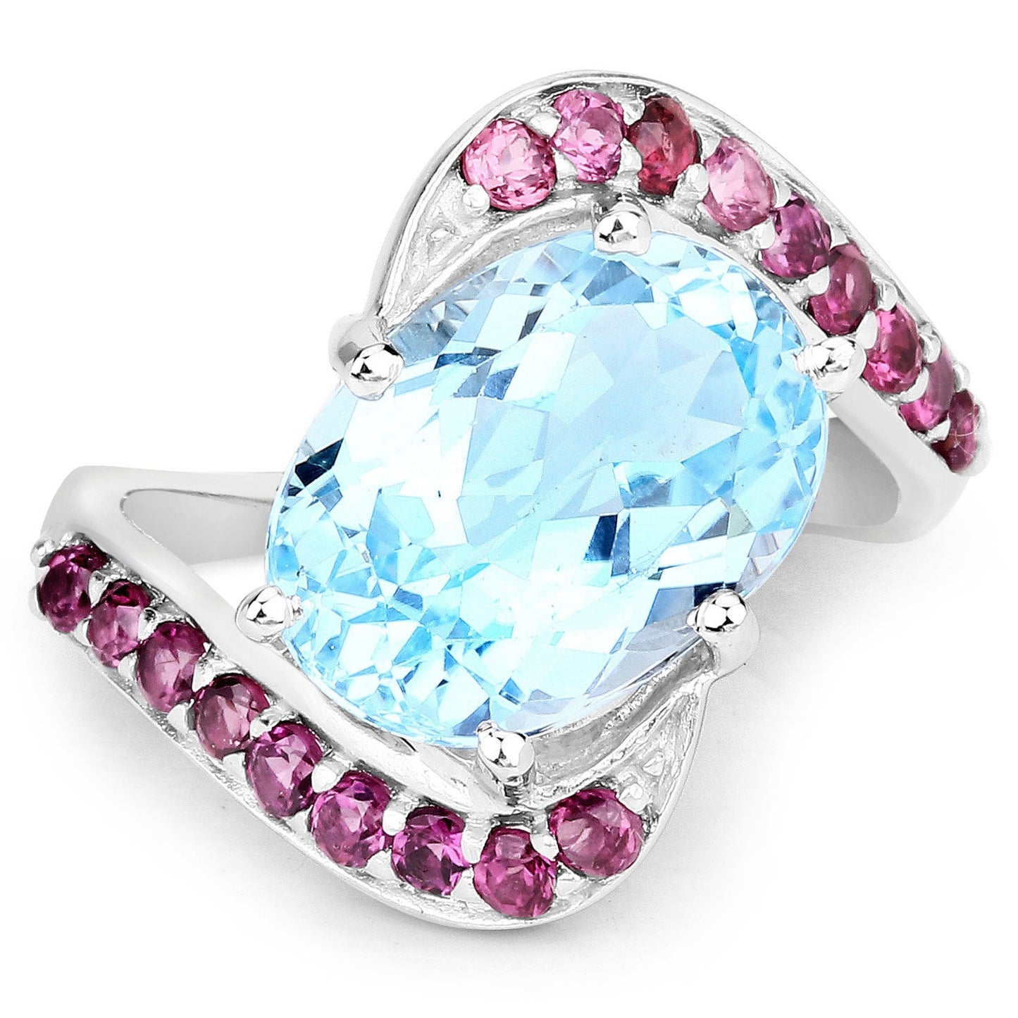 Bague en argent sterling avec topaze bleue et rhodolite de 8,40 carats