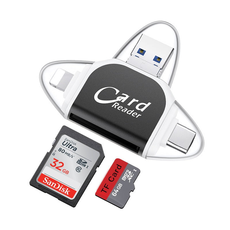 Plug and play for Apple and Android phones multifunctional card reader four in one multifunctional TF card SD card - Korvel