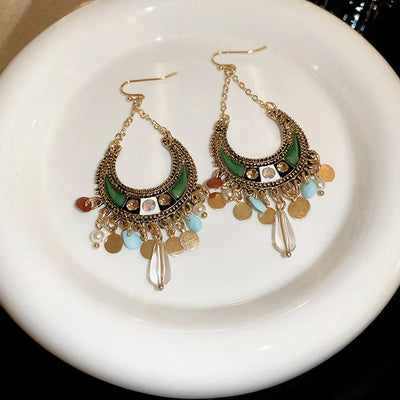 Boucles d'oreilles pendantes en rhinestones vert foncé élégantes