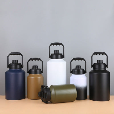 Double Wall Half Gallon Insulated Water Bottle Jug 64oz 128oz Stainless Steel Sports Water Flask with Handle - Korvel