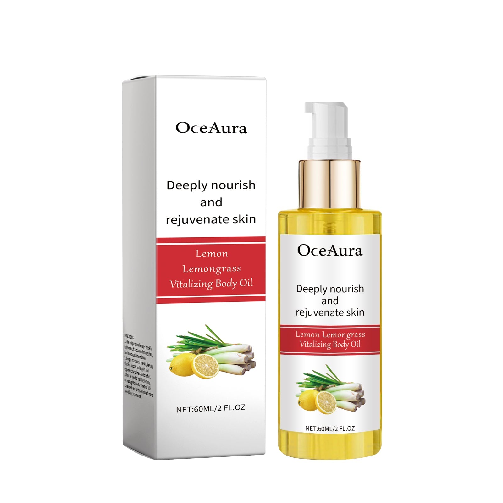 Lemongrass Moisturizing Oil, Daily Massage Body Skin Soothing Nourishing Moisturizing Body Care Oil - Korvel