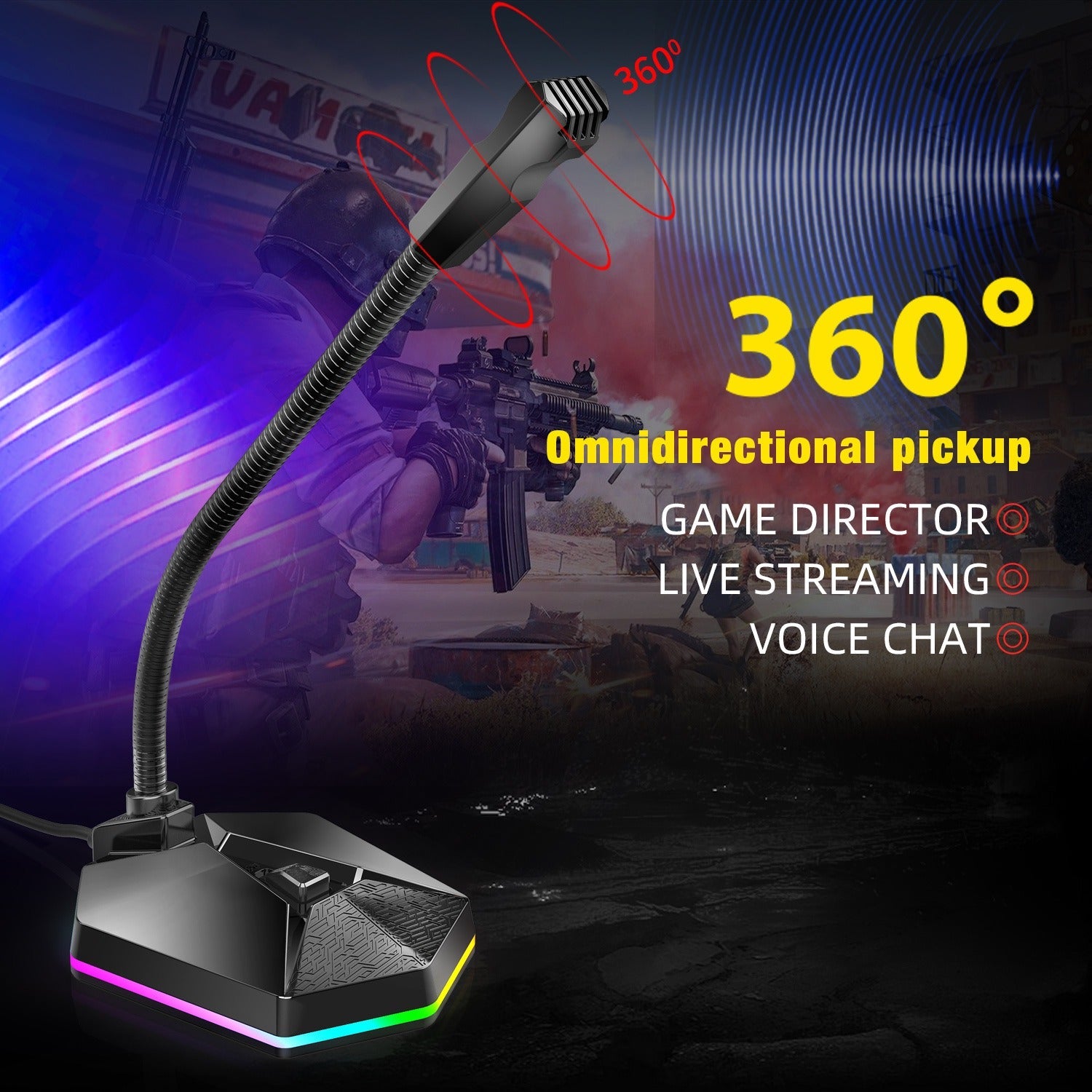 New microphone RGB luminous bendable USB microphone no drive voice chat video conference microphone - Korvel