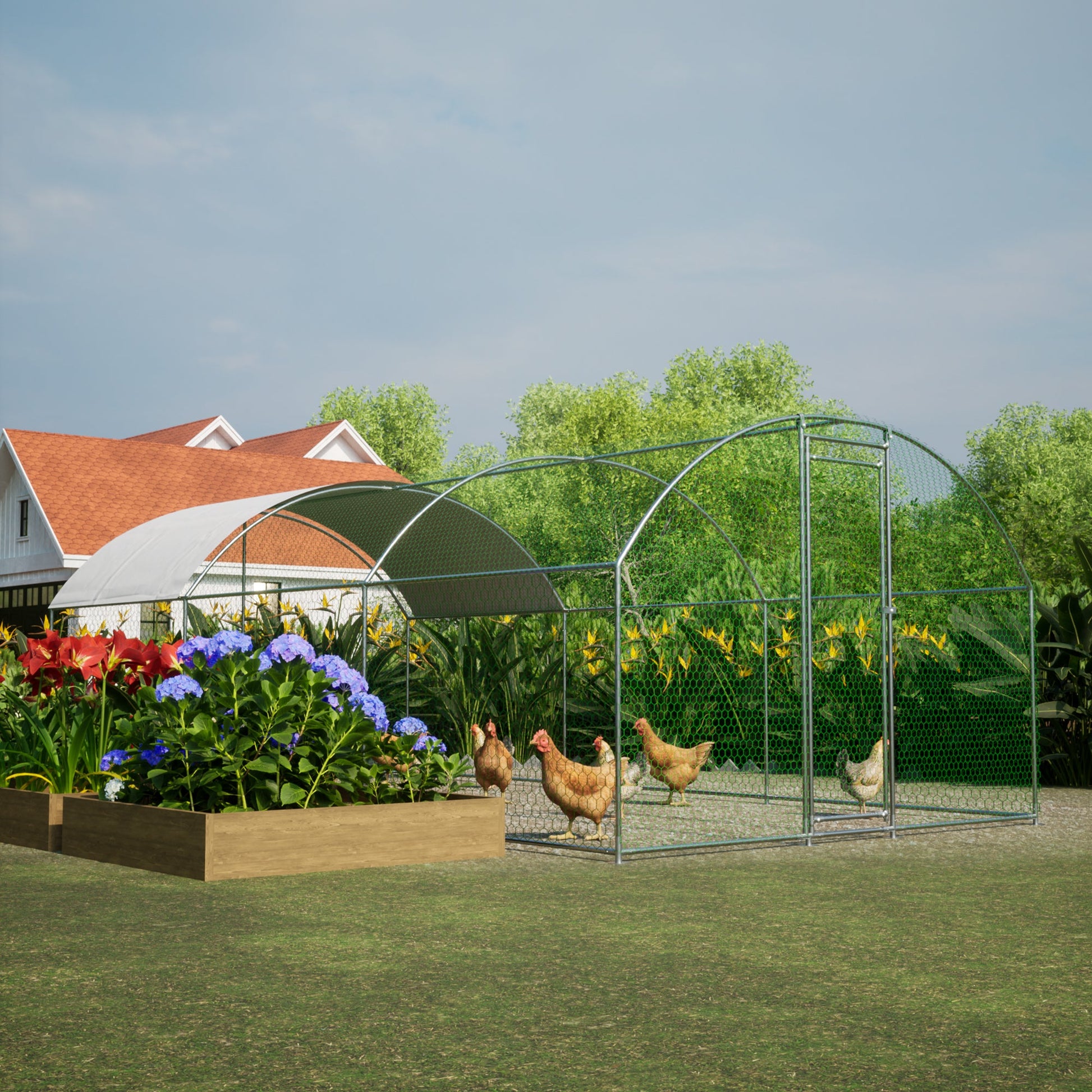 Large dome shaped walk-in fence cage metal chicken coop with waterproof and UV resistant cover, pipe diameter 1 inch - Korvel
