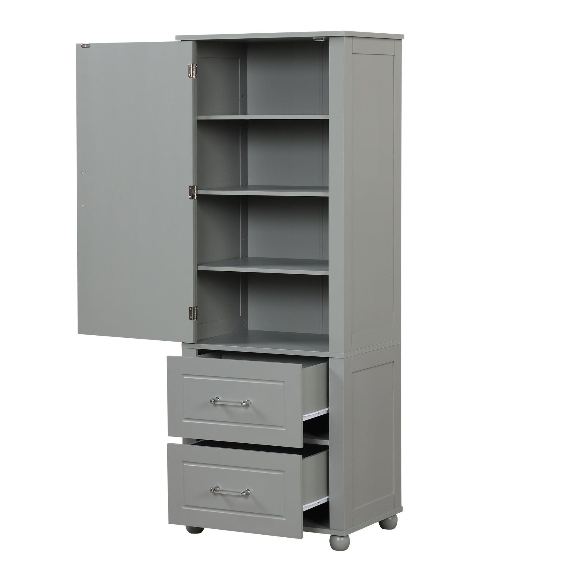 Tall Bathroom Storage Cabinet, Freestanding Storage Cabinet with Two Drawers and Adjustable Shelf, MDF Board , Grey - Korvel