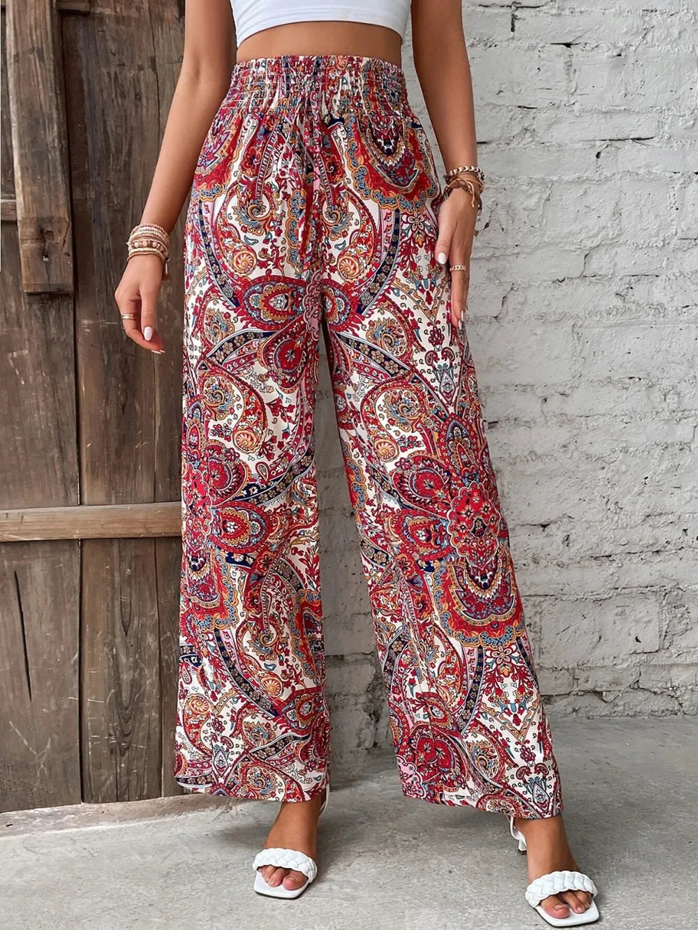 Printed Wide Leg Pants - Korvel