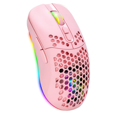 Charging hole the third mock examination Bluetooth wireless mouse lightweight mute cellular RGB light-emitting pink mouse - Korvel