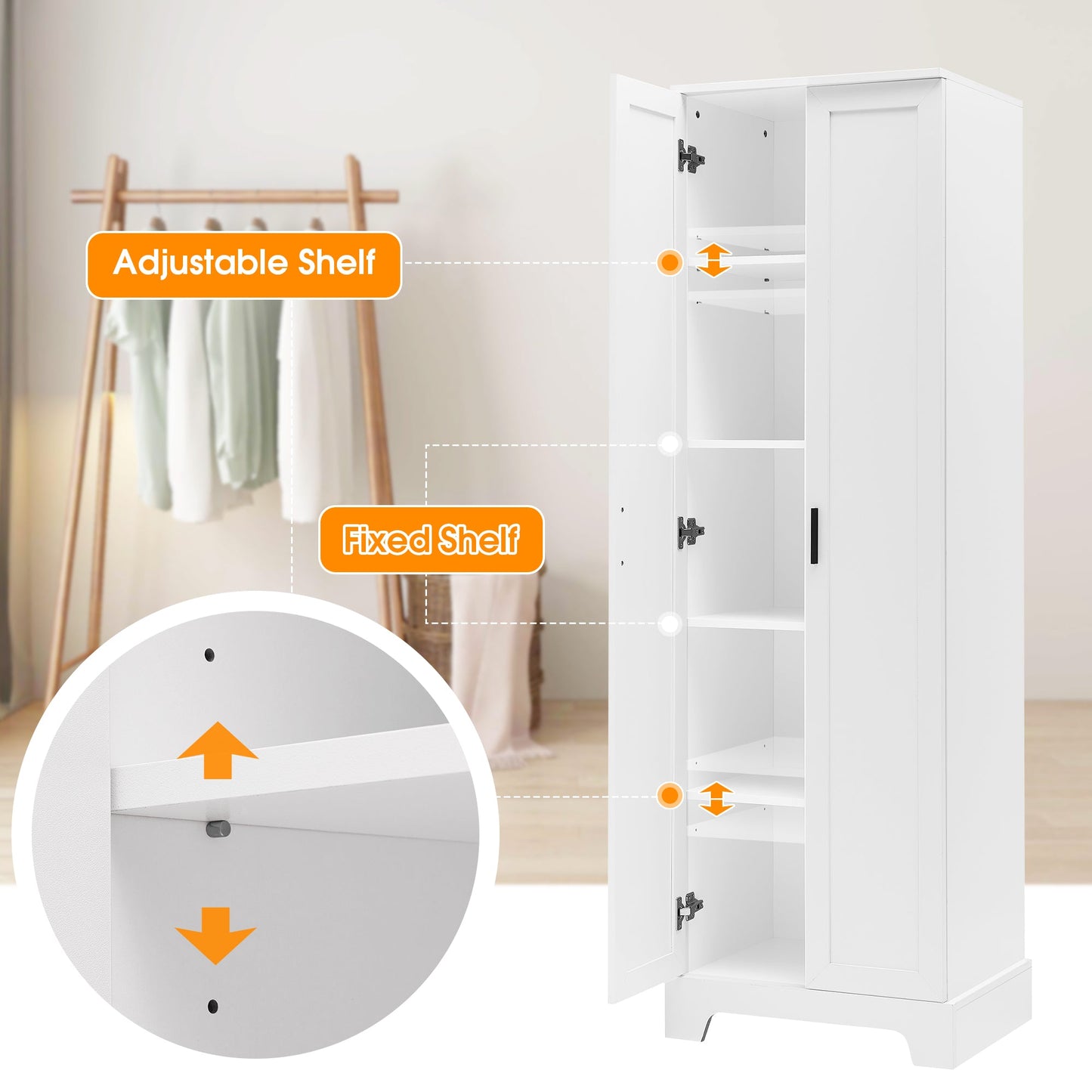 Storage Cabinet with Two Doors for Bathroom, Office, Adjustable Shelf, MDF Board, White - Korvel