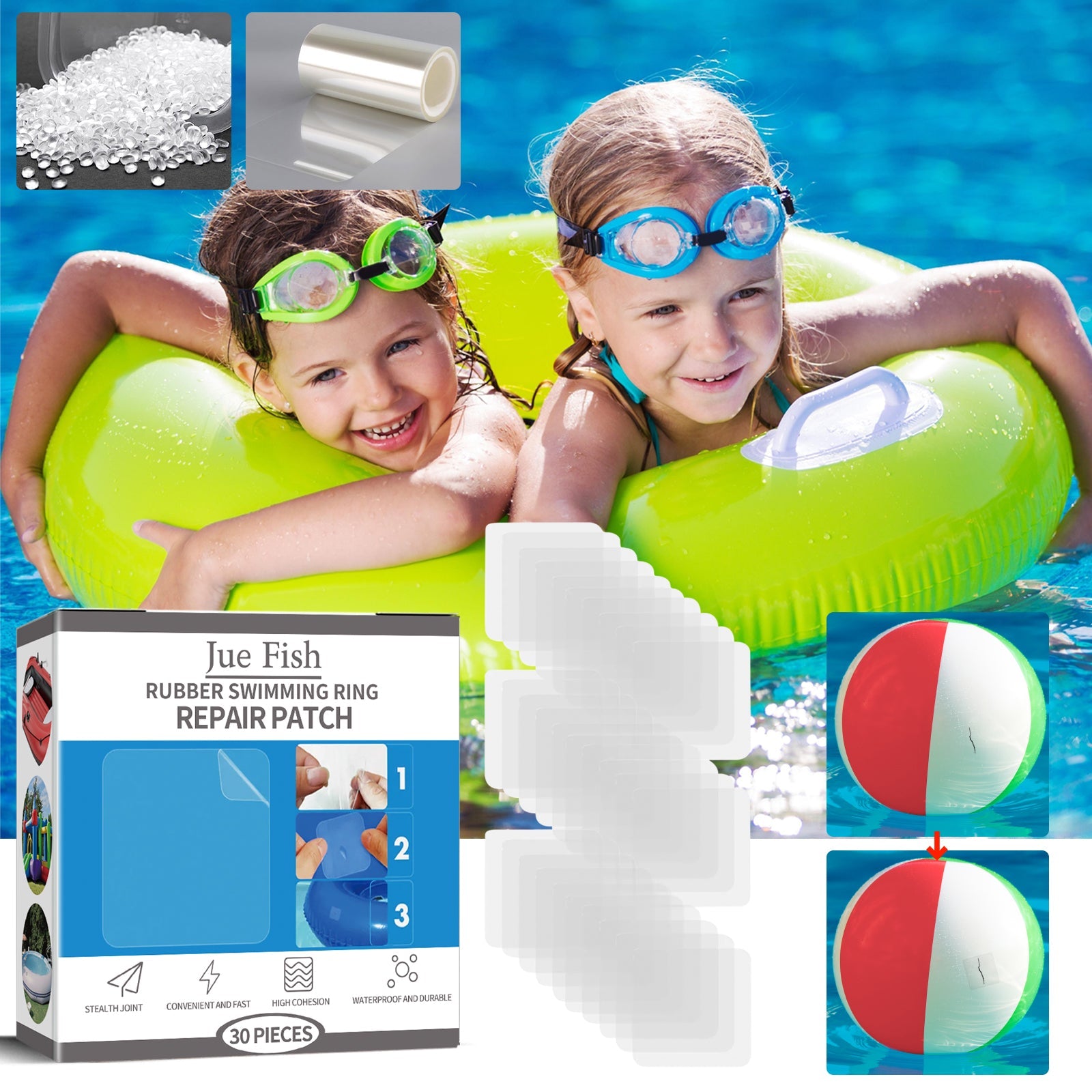 JUE FISH Rubber Swimming Ring Repair Patch, Swim Ring Patch Self-Adhesive Seal - Korvel