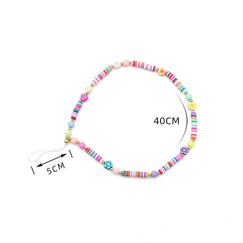 New Mixed Color Soft Pottery Pearl Mixed String Bohemian Simple Style Anti-Drop Function Mobile Phone Chain - Korvel