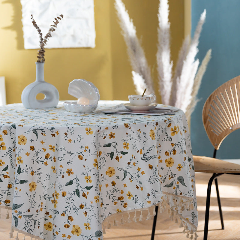 Pure Cotton Literary Nordic Japanese Tassel Tablecloth Printing Cover Towel Broken Flower Rectangular Tablecloth - Korvel