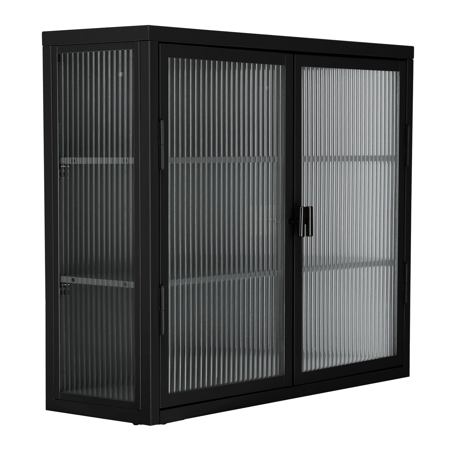 Retro Style Haze Double Glass Door Wall Cabinet With Detachable Shelves for Office Dining Room Living Room - Korvel