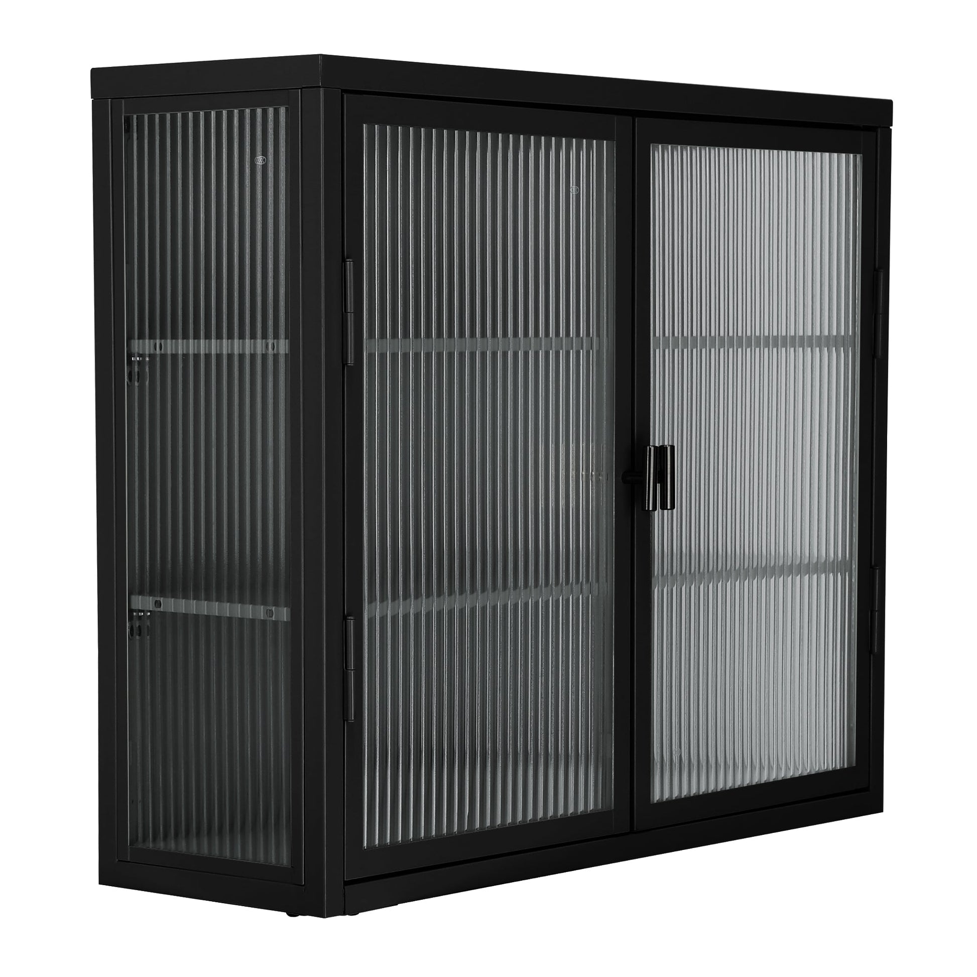 Retro Style Haze Double Glass Door Wall Cabinet With Detachable Shelves for Office Dining Room Living Room - Korvel