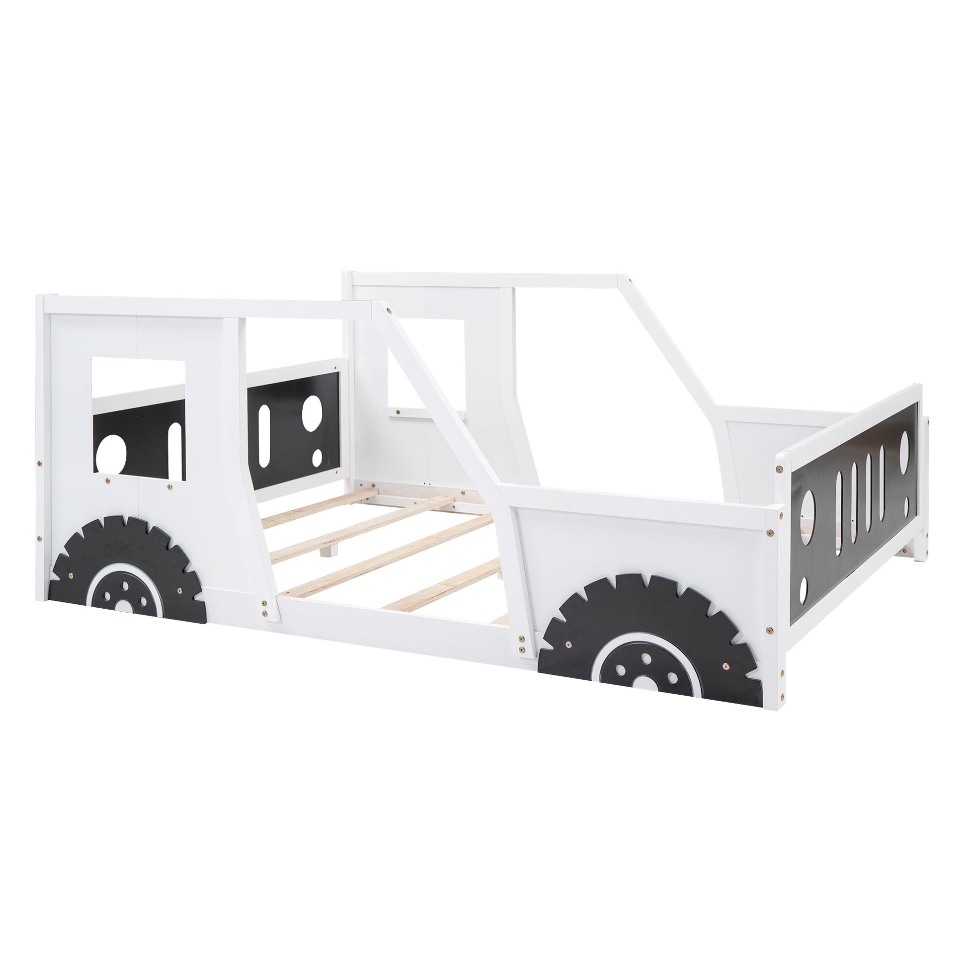Full Size Classic Car-Shaped Platform Bed with Wheels White - Korvel