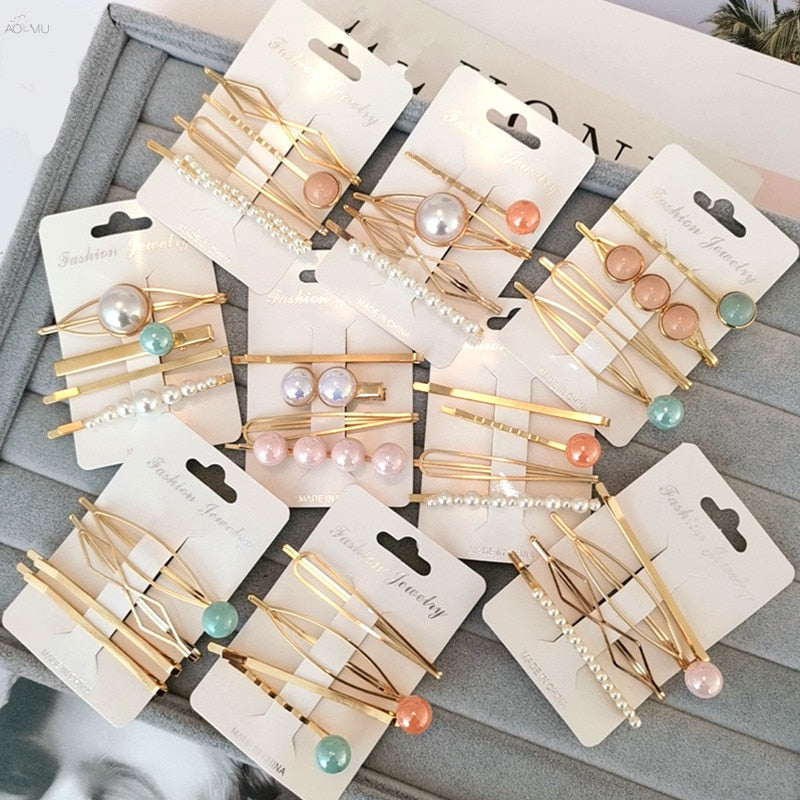 4PCS Colorful Bead Metal Hairpins for Women