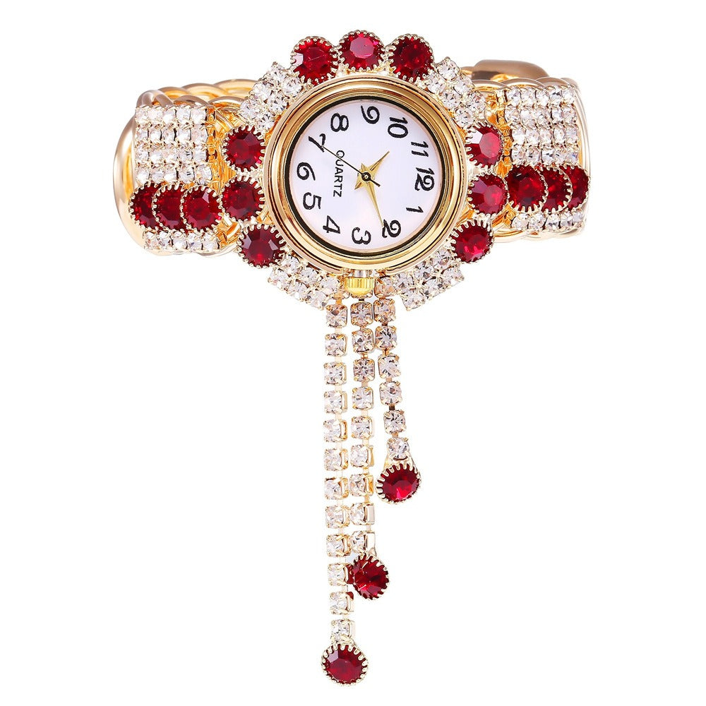 New Fashion Women's Full Diamond Alloy Fashion Watch Creative Tassel Quartz Bracelet Watch Women's Style - Korvel