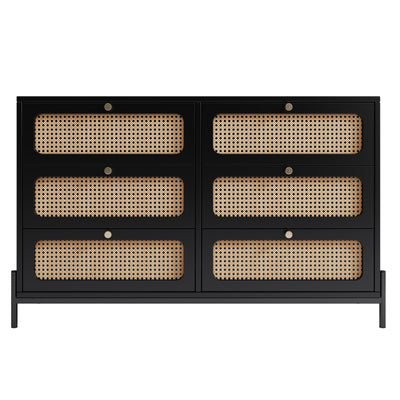 Modern Hemp Vine Wood 6-Drawer Dresser in Black