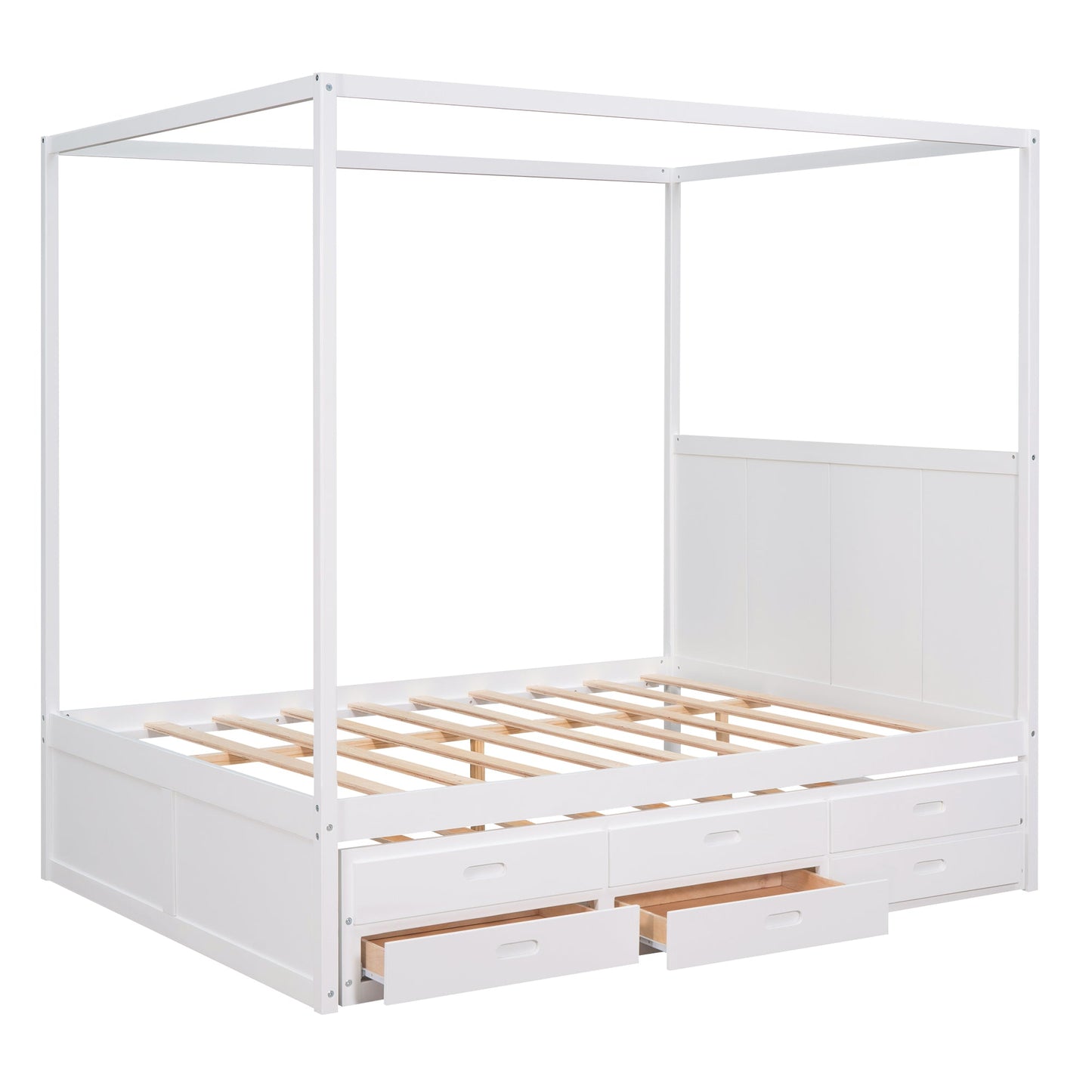 Elegant Queen Size Canopy Platform Bed with Trundle & Storage