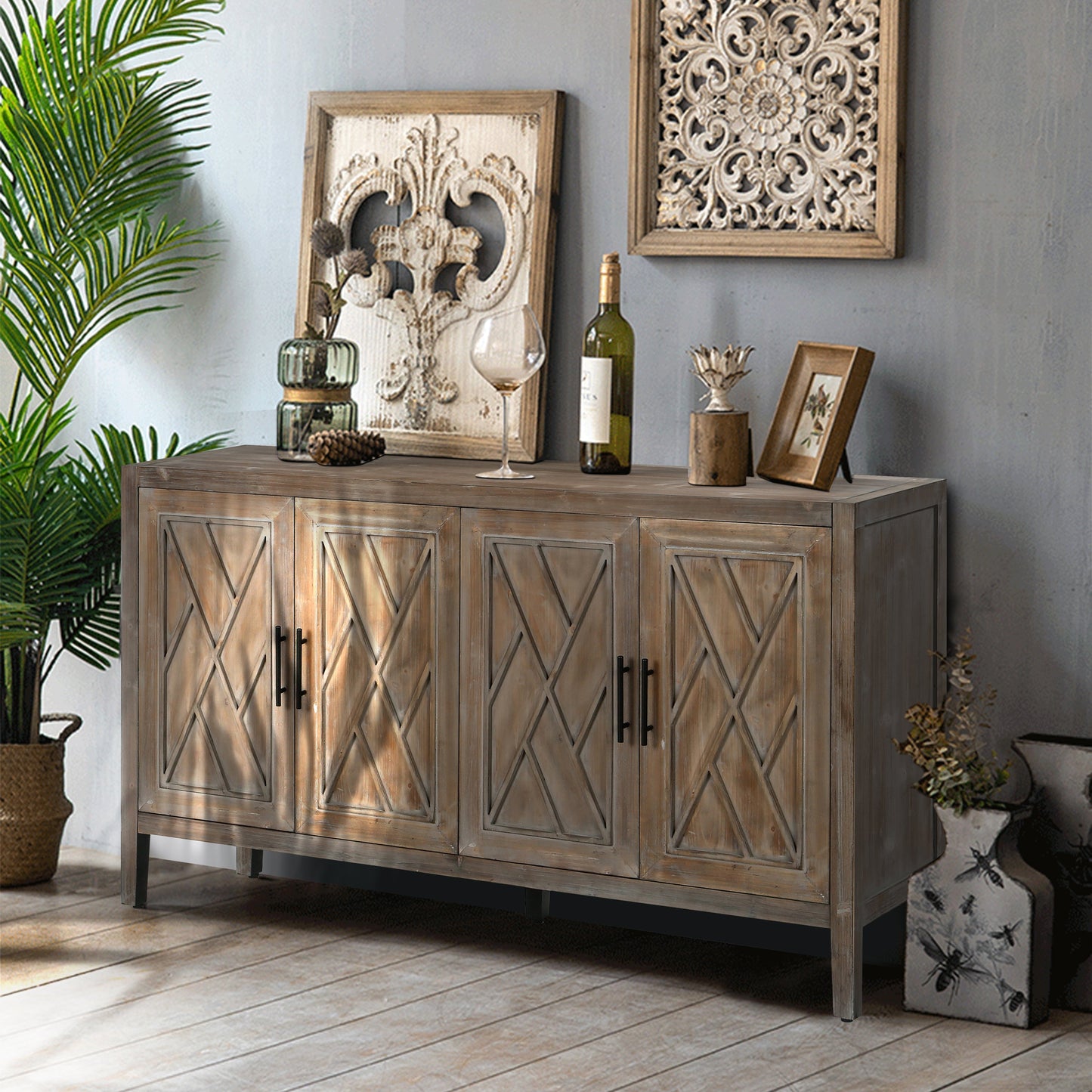 Aparador de Madera Twill de 4 Puertas - Estilo Country Americano Vintage