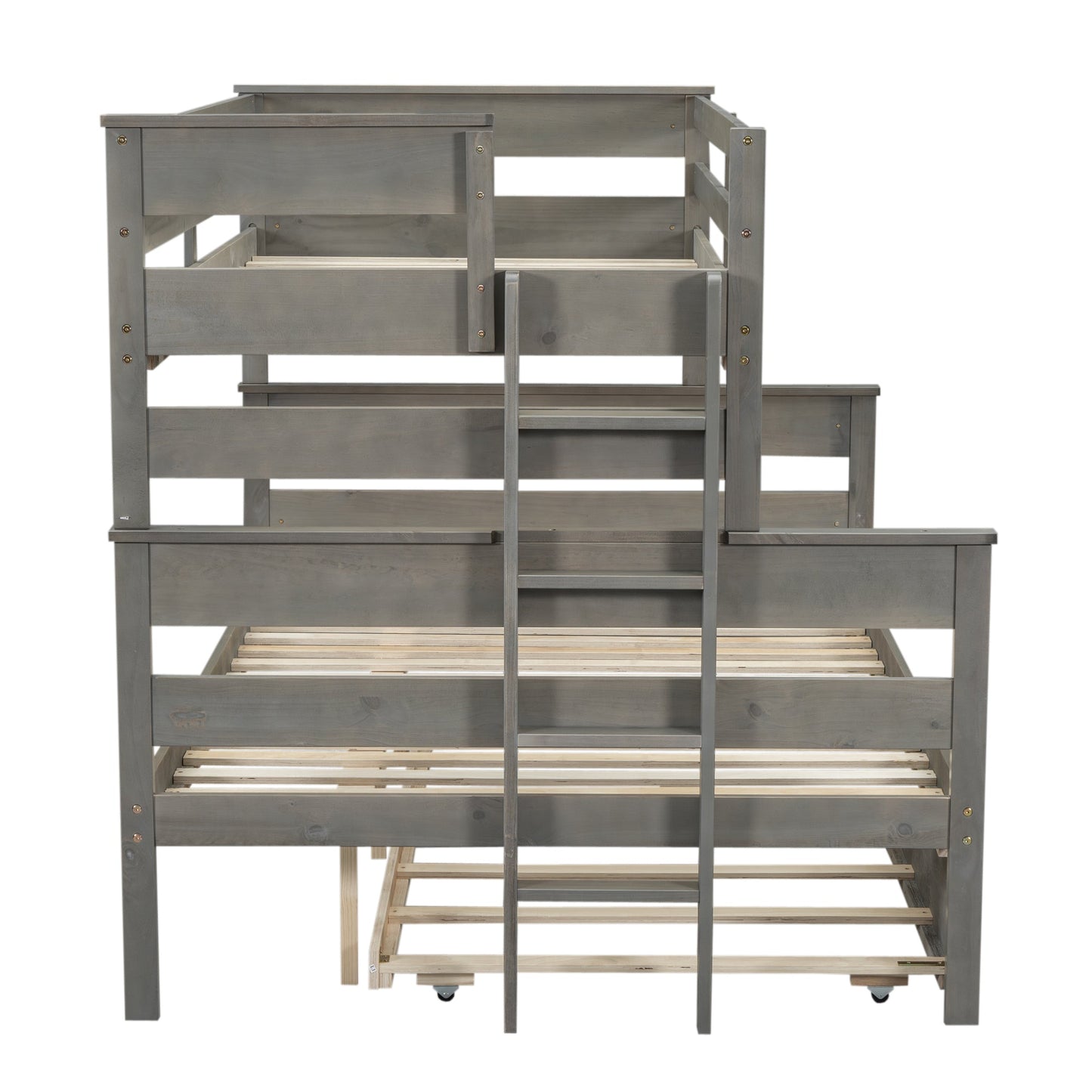 Wood Twin over Full Bunk Bed with Trundle - Gray